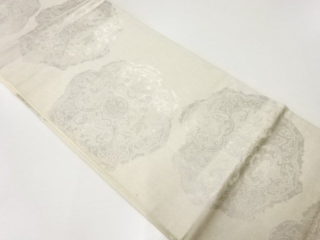 JAPANESE KIMONO / ANTIQUE FUKURO OBI / SILK / WOVEN FLORAL CREST